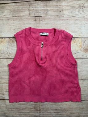 Astr Pink Preppy, Academia, Old Money Ribbed Crop Tank with Front Zip